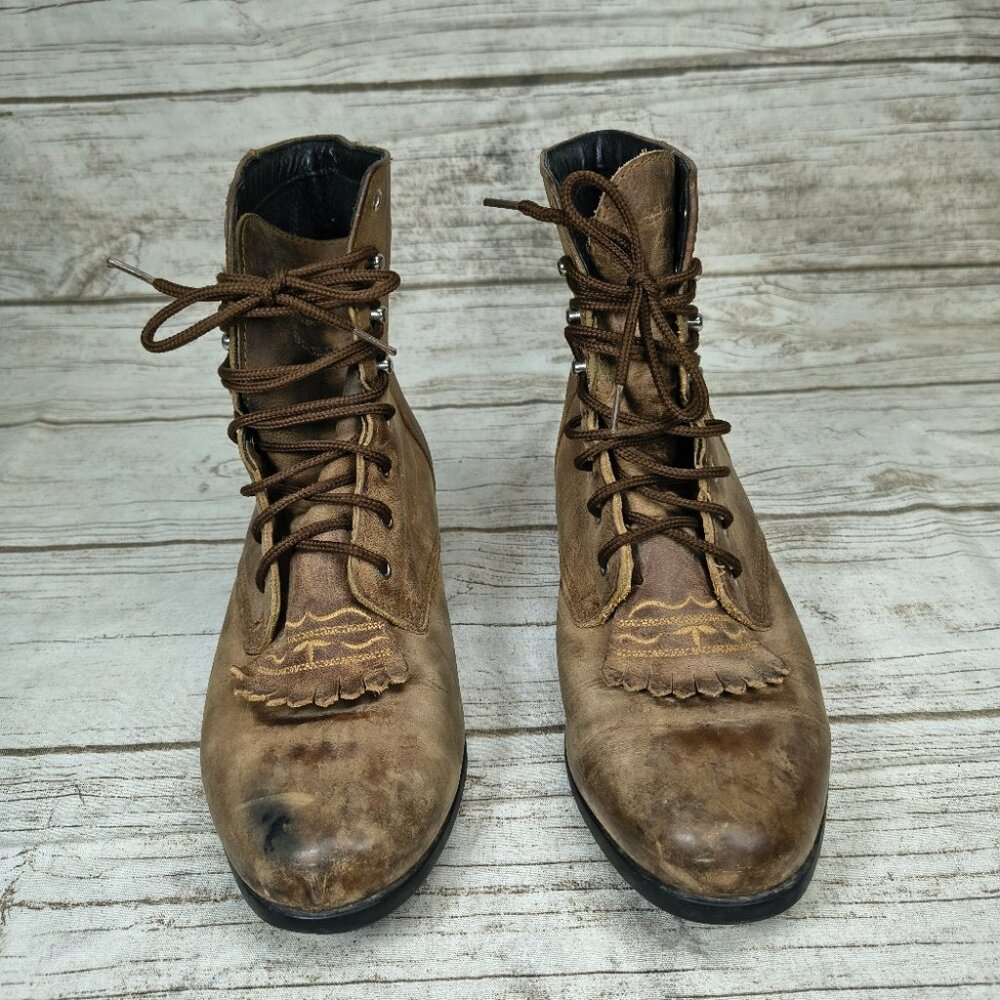 Ariat Brown Leather Western Paddock Kiltie Boots Size Women 7 - Picture 2 of 8